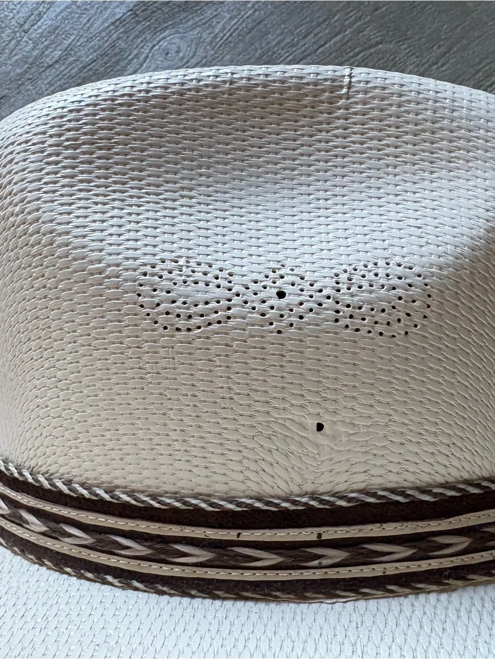 Kids White Straw Cowboy Hat with Brown Trim